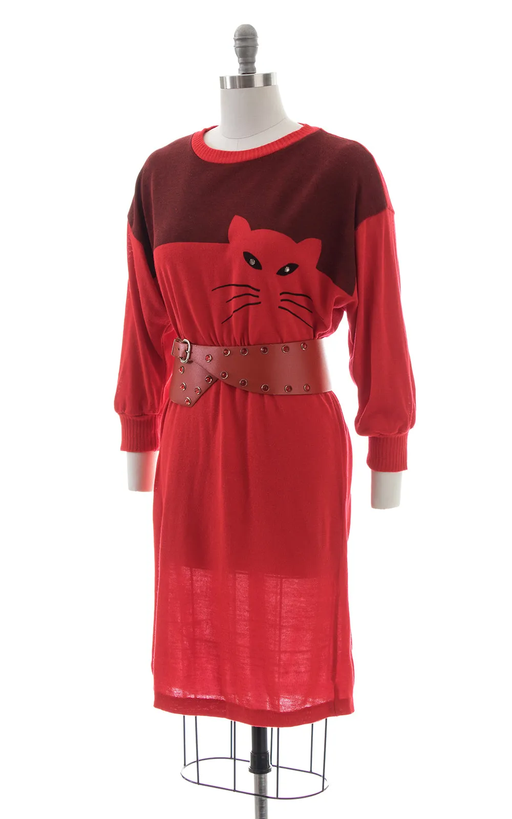 1980s Cat Novelty Knit Sweater Dress | small/medium