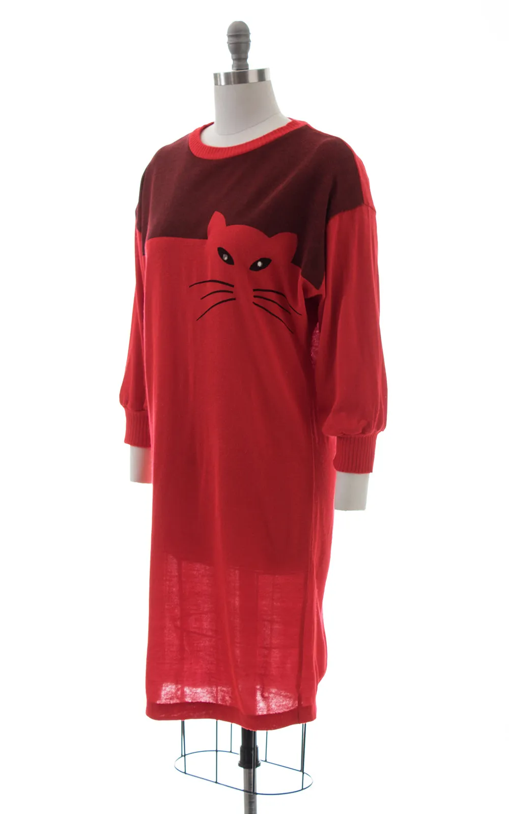 1980s Cat Novelty Knit Sweater Dress | small/medium