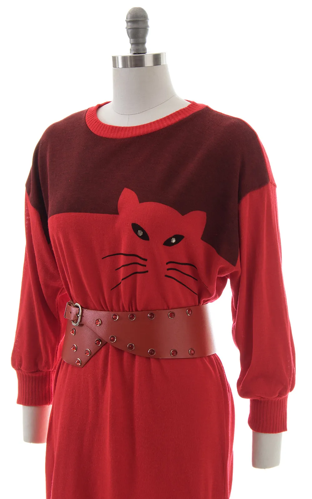 1980s Cat Novelty Knit Sweater Dress | small/medium