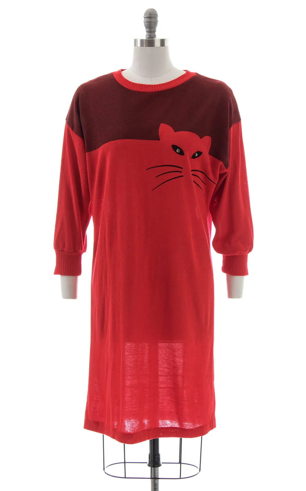 1980s Cat Novelty Knit Sweater Dress | small/medium