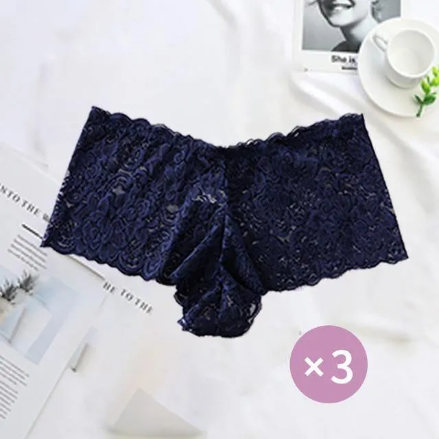 3 Pack Underwear Lingerie Sexy Lace Transparent Panties Briefs High Quality Low Waist Women's Underpants