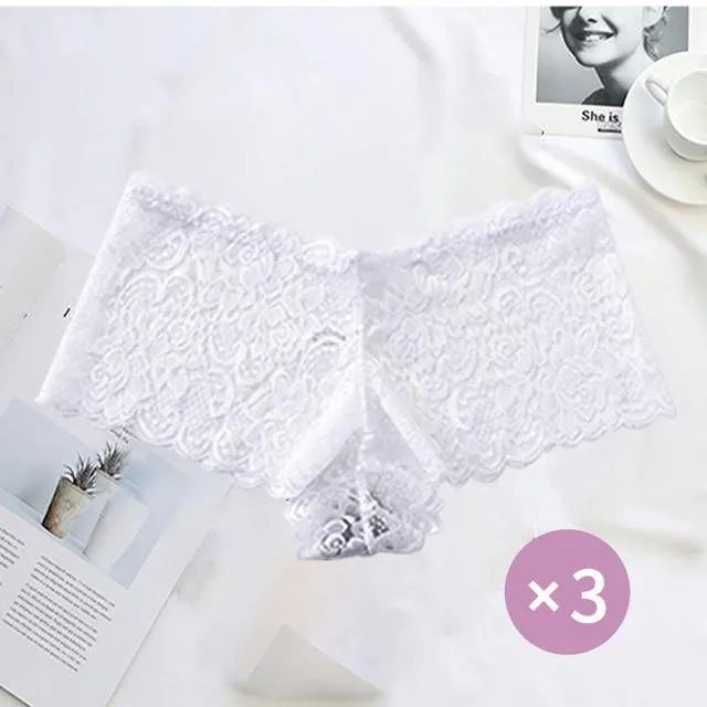 3 Pack Underwear Lingerie Sexy Lace Transparent Panties Briefs High Quality Low Waist Women's Underpants