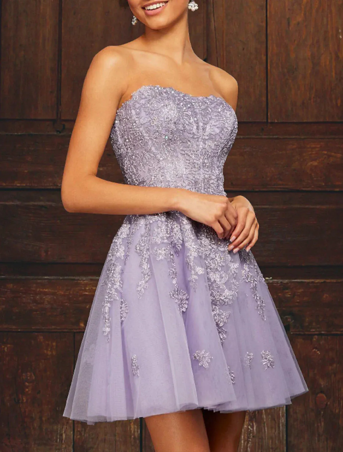 A-Line Prom Dresses Plus Size Dress Homecoming Graduation Short / Mini Sleeveless Strapless Pink Dress Tulle with Appliques