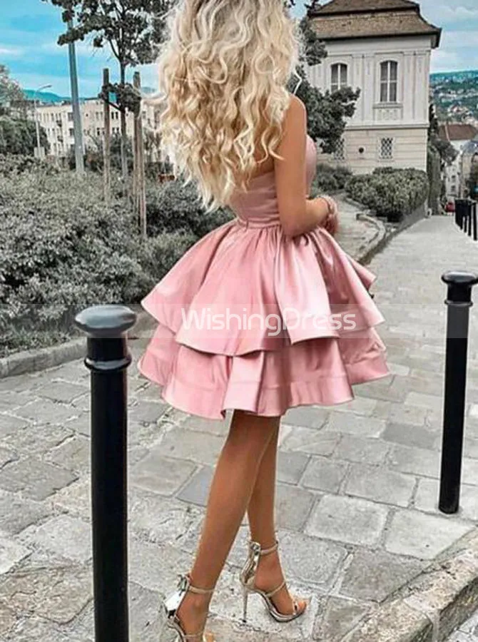 A-line Short Homecoming Dresses,One Shoulder Satin Homecoming Dress,HC00214
