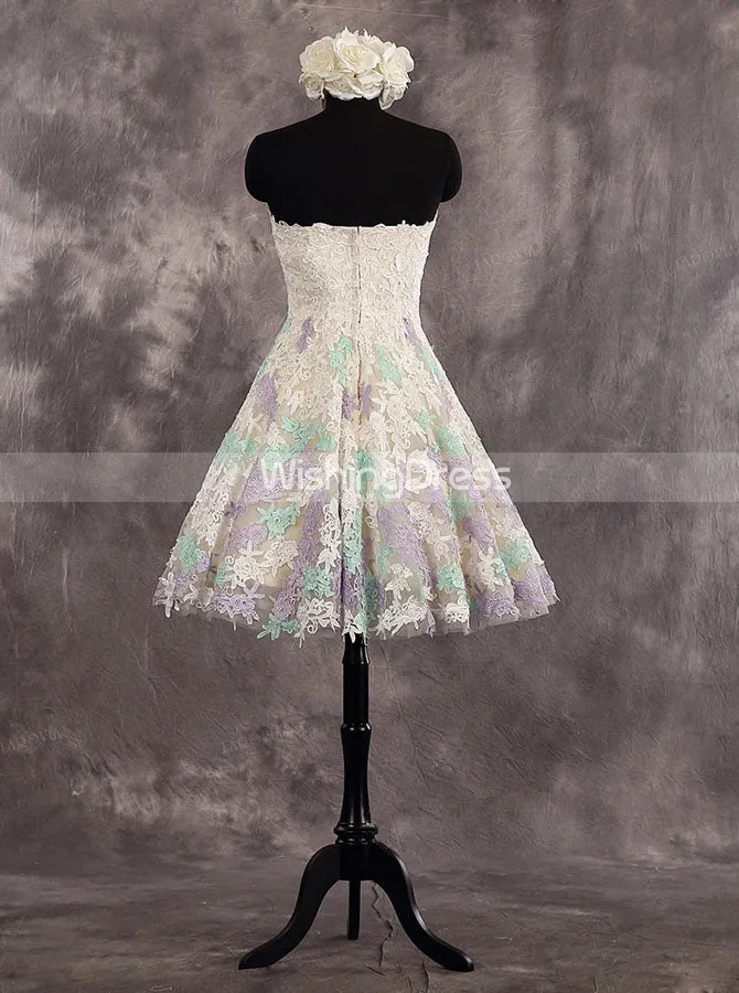 A-line Strapless Wedding Reception Dress,Lace Short Outdoor Wedding Dress,WD00552