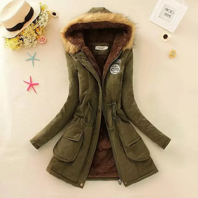 Cotton Padded Faux Fur Collar Parka