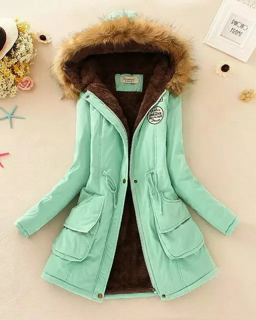 Cotton Padded Faux Fur Collar Parka