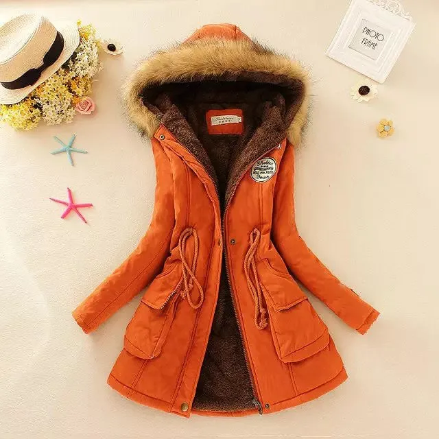 Cotton Padded Faux Fur Collar Parka