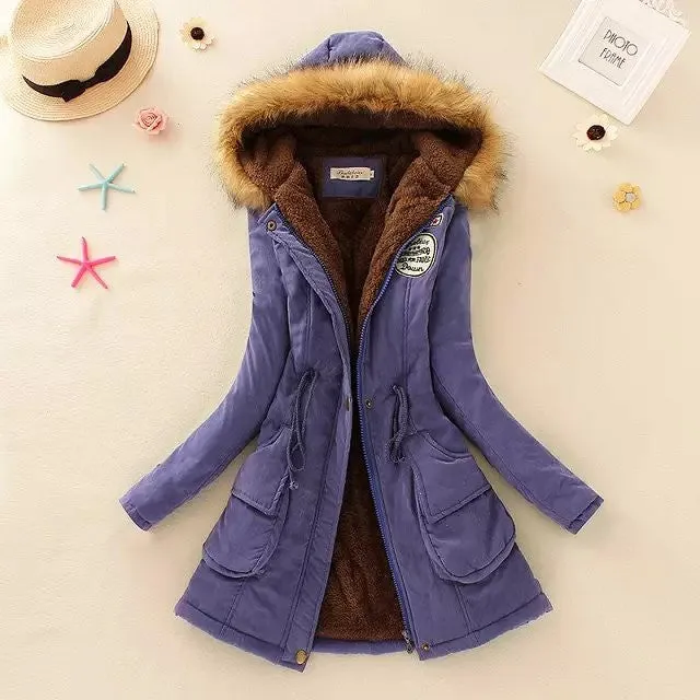Cotton Padded Faux Fur Collar Parka