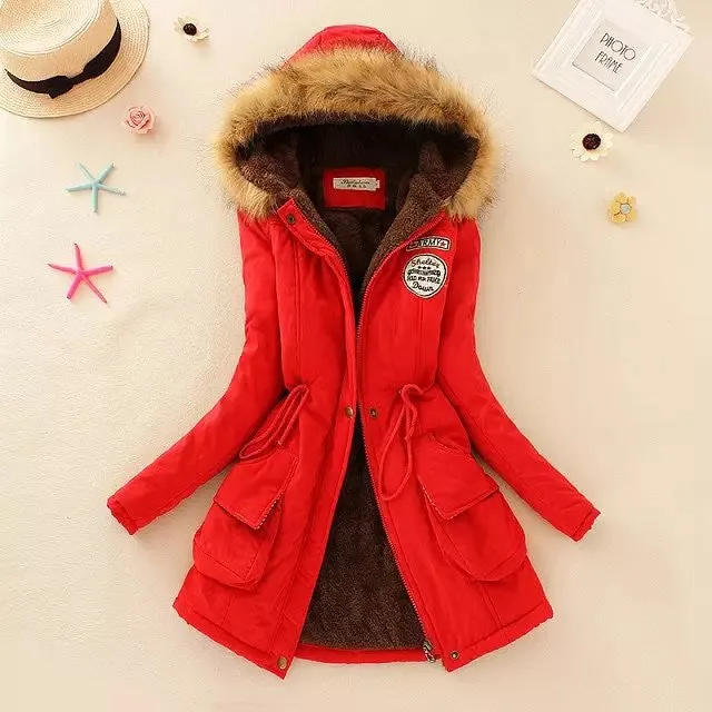 Cotton Padded Faux Fur Collar Parka