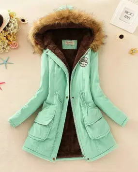 Cotton Padded Faux Fur Collar Parka