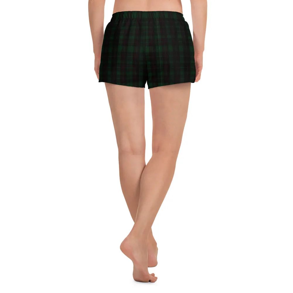 Dark Green Plaid Print Shorts, Scottish Tartan Print Women's Athletic Short Shorts-Made in EU