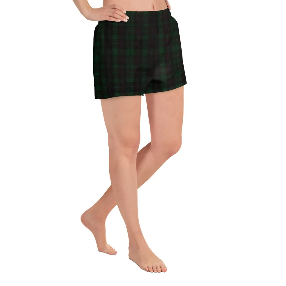 Dark Green Plaid Print Shorts, Scottish Tartan Print Women's Athletic Short Shorts-Made in EU