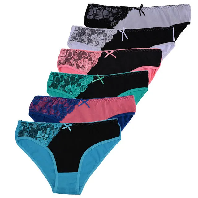 FUNCILAC Sexy Women Female Briefs Panties Brand Lace Underwear Womens cotton Underware For Lady lingerie Intimates (6pcs/lot)