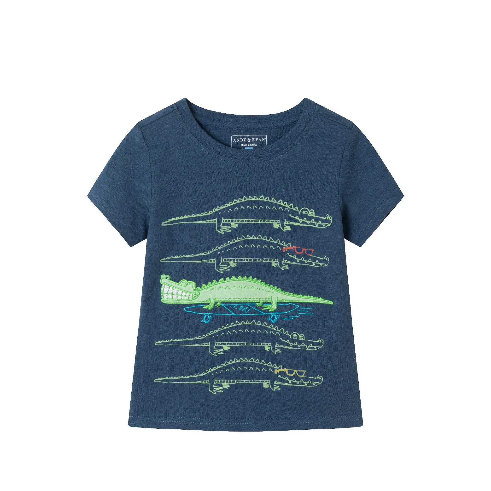 Kids (2-8) Applique Graphic Tee & French Terry Rib Short Set | Navy Slub Croc