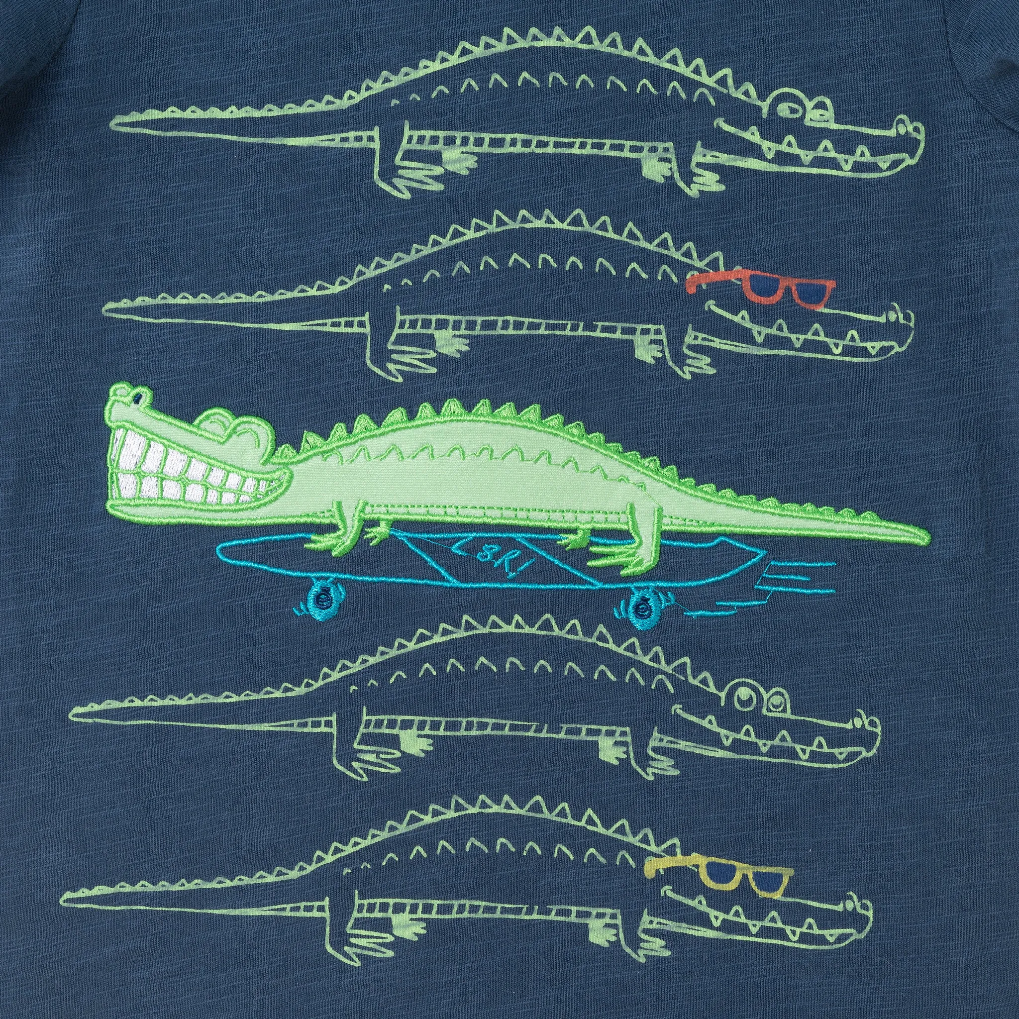 Kids (2-8) Applique Graphic Tee & French Terry Rib Short Set | Navy Slub Croc