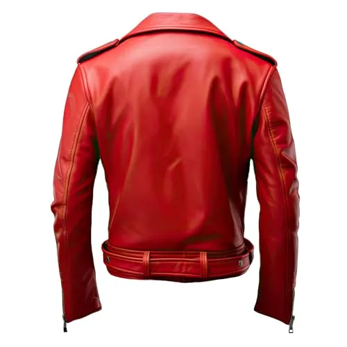 Leather Jets Mens Red Genuine Sheepskin Lapel Collar Caf Racer Zipup Elegant Belted Winter Outerwear Racing Leather Jacket
