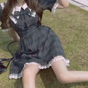 Lolita Sweet Plaid Lace Dress