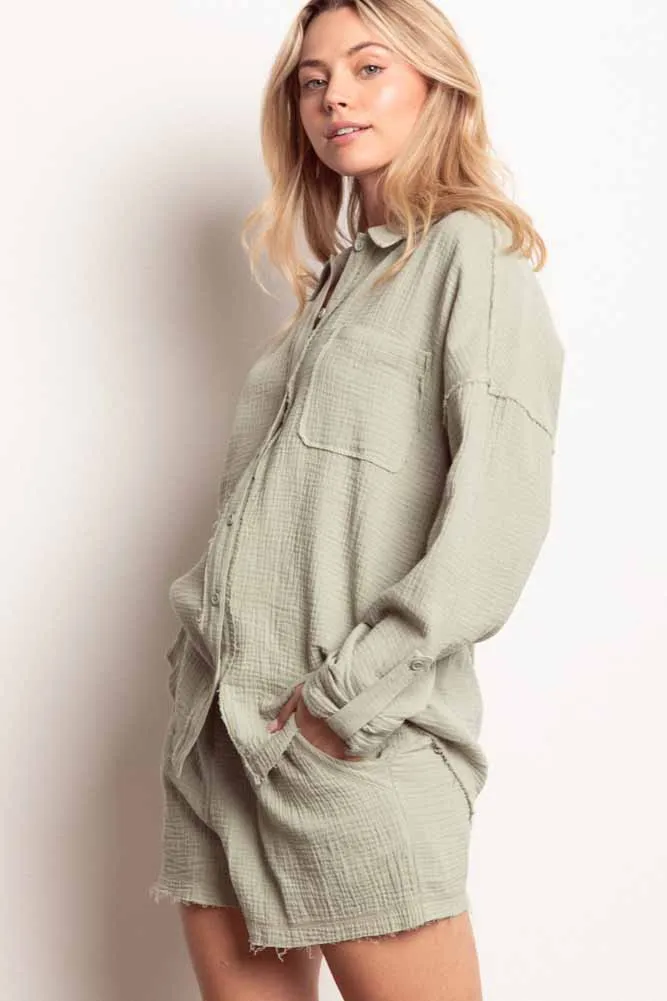 L/S Top and Short Set Sage