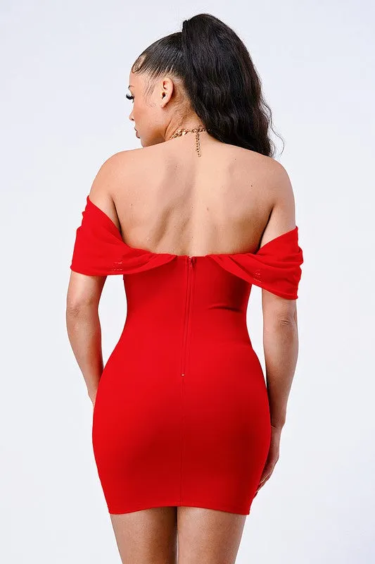 LUX GOLD CHAIN NECKLACE OFF SHOULDER OPEN BACK DRESS