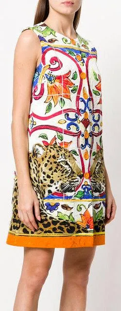 'Majolica' and Cheetah Print Mini Shift Dress