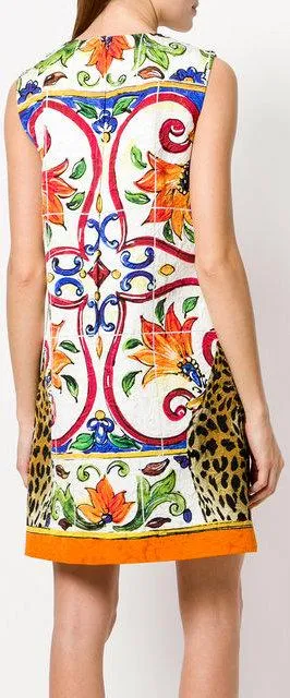 'Majolica' and Cheetah Print Mini Shift Dress