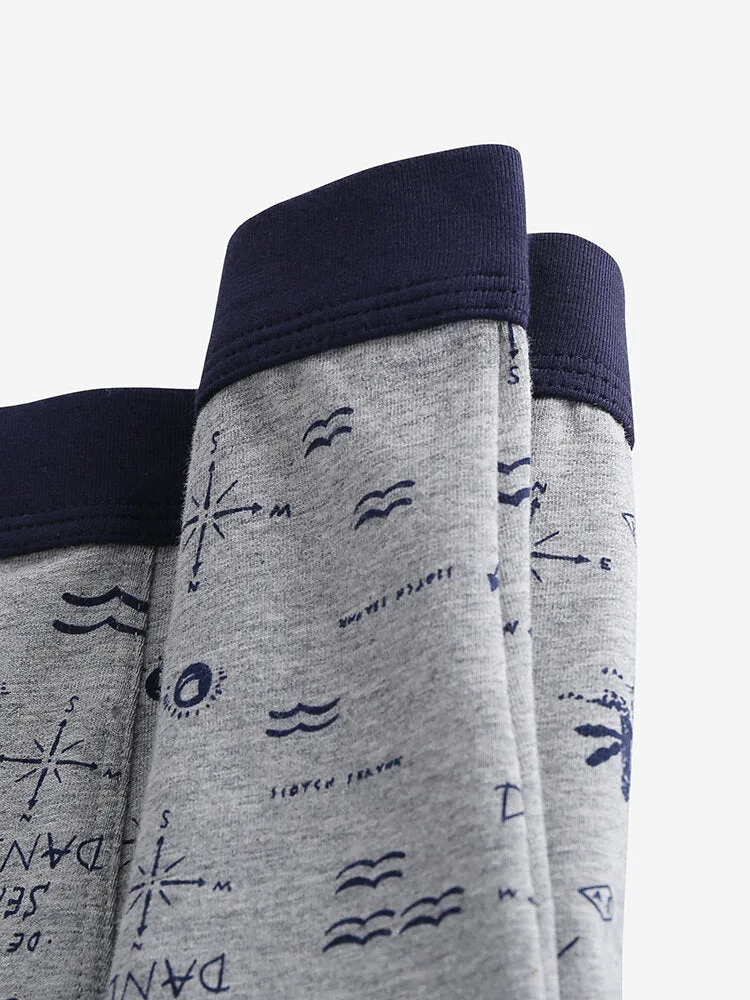 Men Cotton Anchor Print Boxer Briefs Comfortable Funny Underwear