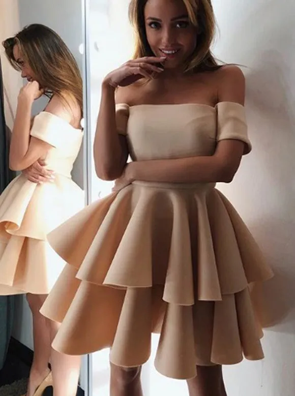 Off the Shoulder Homecoming Dresses,Tiered Short Prom Dress,HC00172