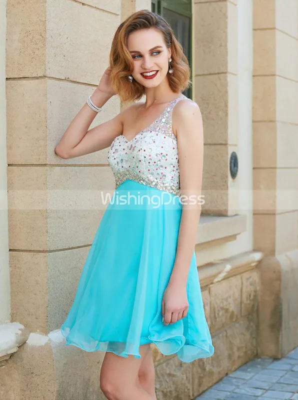 One Shoulder Empire Waist Homecoming Dresses,Short Chiffon Homecoming Dress,HC00171