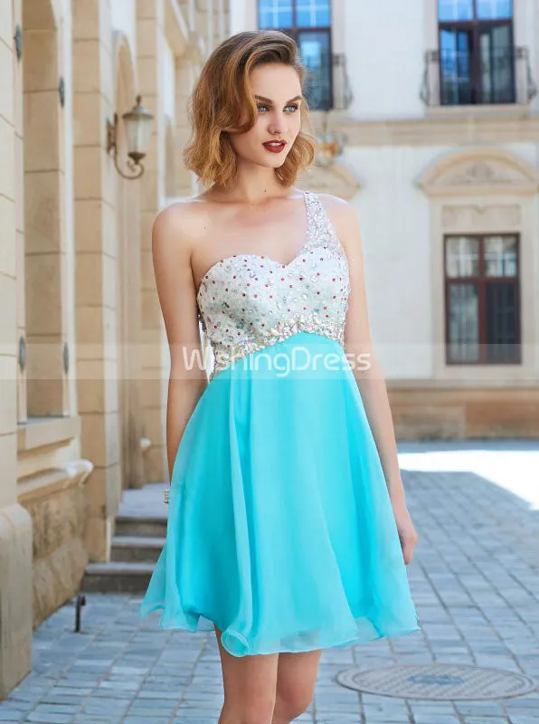 One Shoulder Empire Waist Homecoming Dresses,Short Chiffon Homecoming Dress,HC00171
