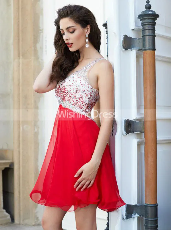 One Shoulder Empire Waist Homecoming Dresses,Short Chiffon Homecoming Dress,HC00171