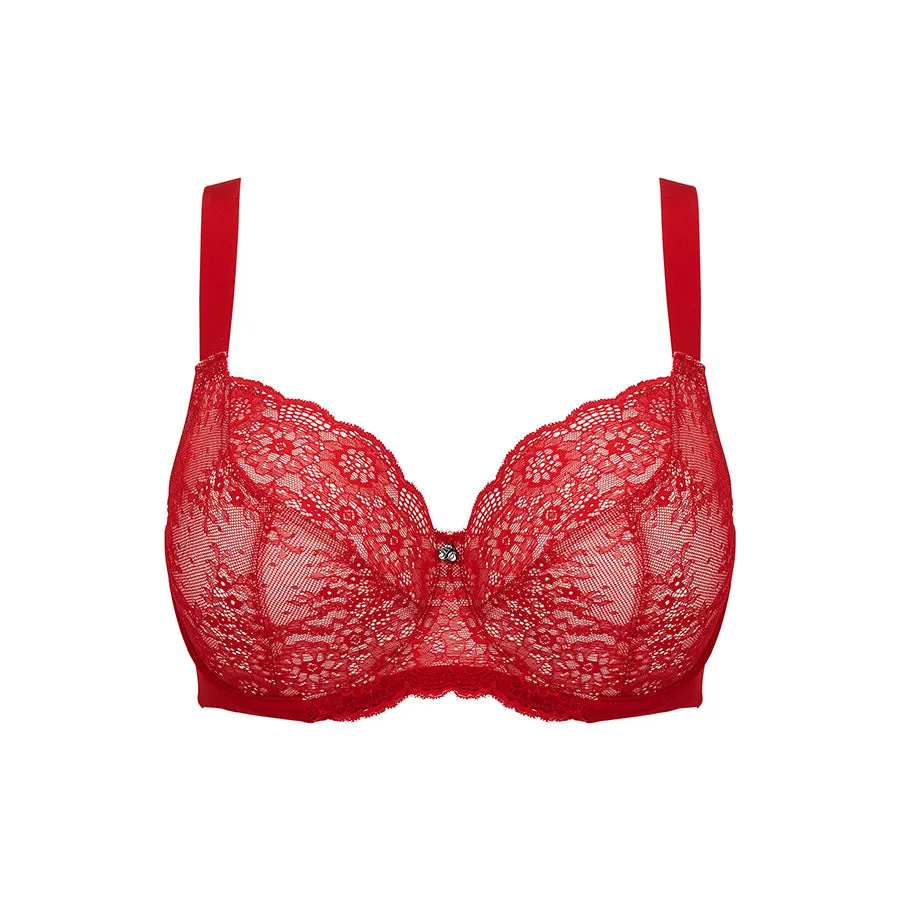 Peony Lace Premium Support Bra - Savvy Red