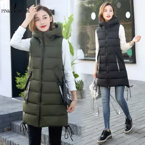 PinkyIsblack Autumn Winter Vest Women Waistcoat 2019 Female Sleeveless Vest Jacket Hooded Warm Long Vest Coat Colete Feminino