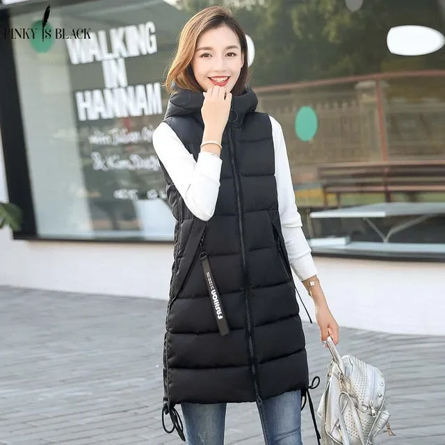 PinkyIsblack Autumn Winter Vest Women Waistcoat 2019 Female Sleeveless Vest Jacket Hooded Warm Long Vest Coat Colete Feminino