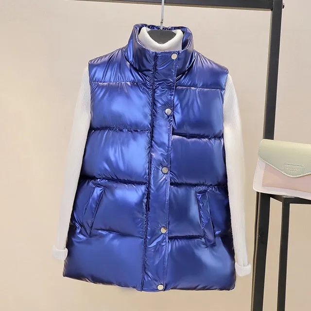 Plus size women autumn waistcoat Glossy bright 2020 vest winter Warm new Korean down vest  sleeveless jacket 3XL,4XL,black,blue