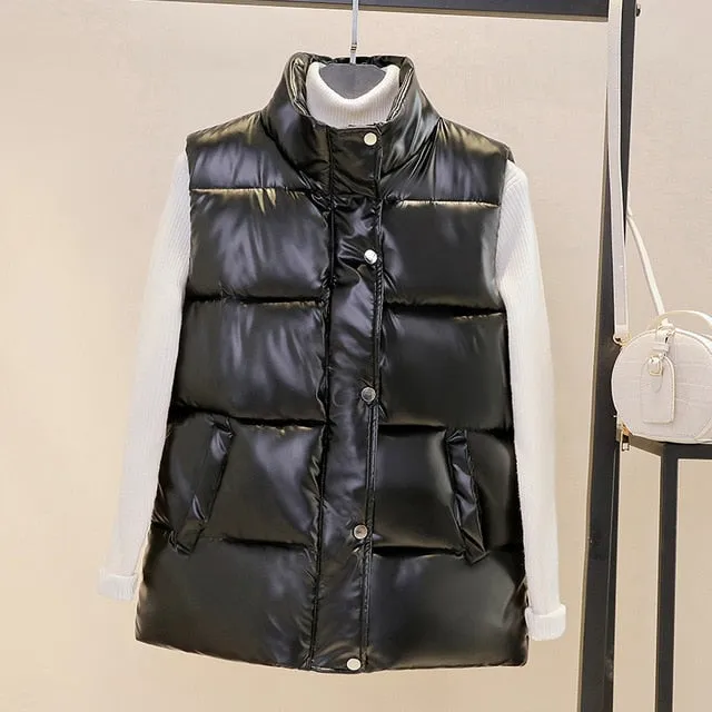 Plus size women autumn waistcoat Glossy bright 2020 vest winter Warm new Korean down vest  sleeveless jacket 3XL,4XL,black,blue