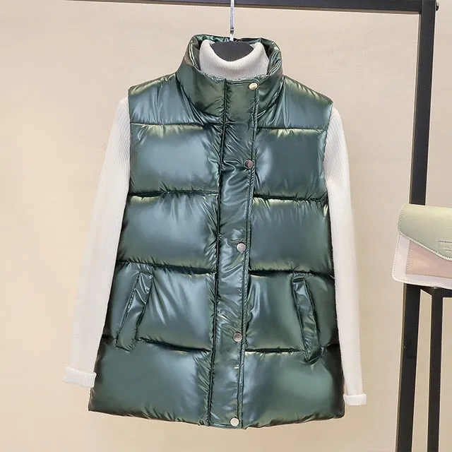Plus size women autumn waistcoat Glossy bright 2020 vest winter Warm new Korean down vest  sleeveless jacket 3XL,4XL,black,blue