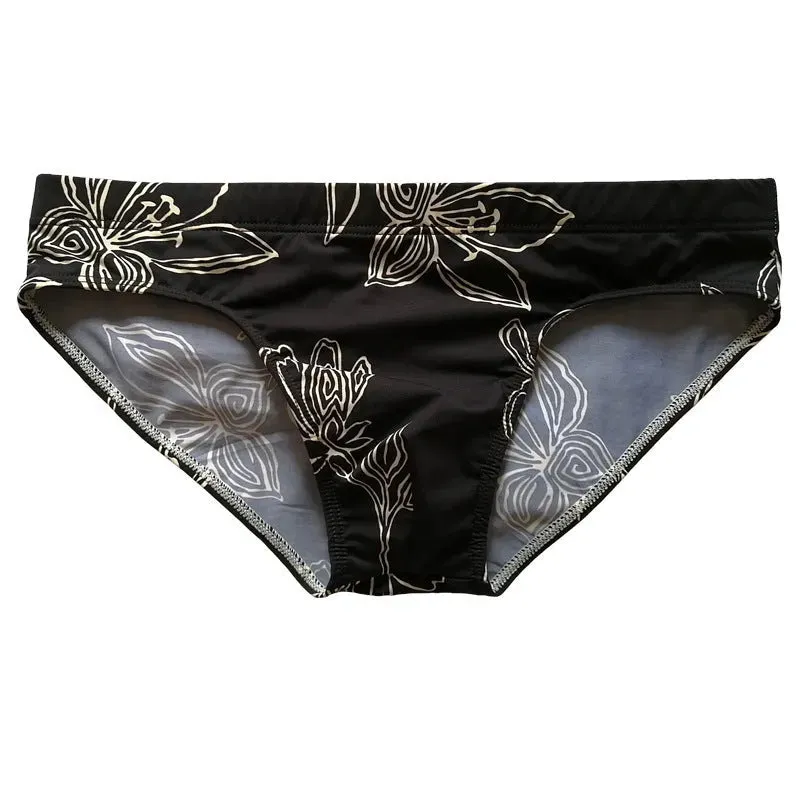 Simple Floral Printed Men's Underwear Swimming Trunks Briefs