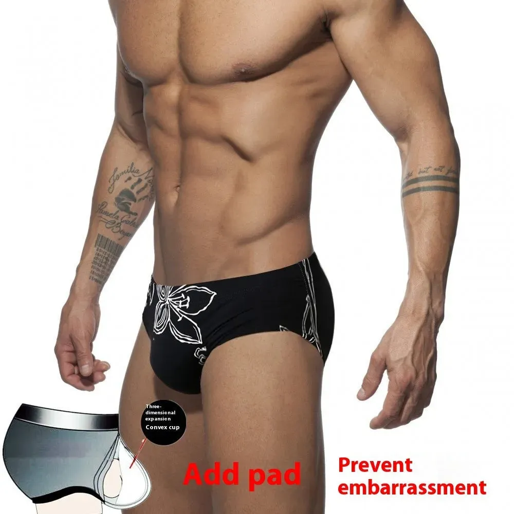 Simple Floral Printed Men's Underwear Swimming Trunks Briefs