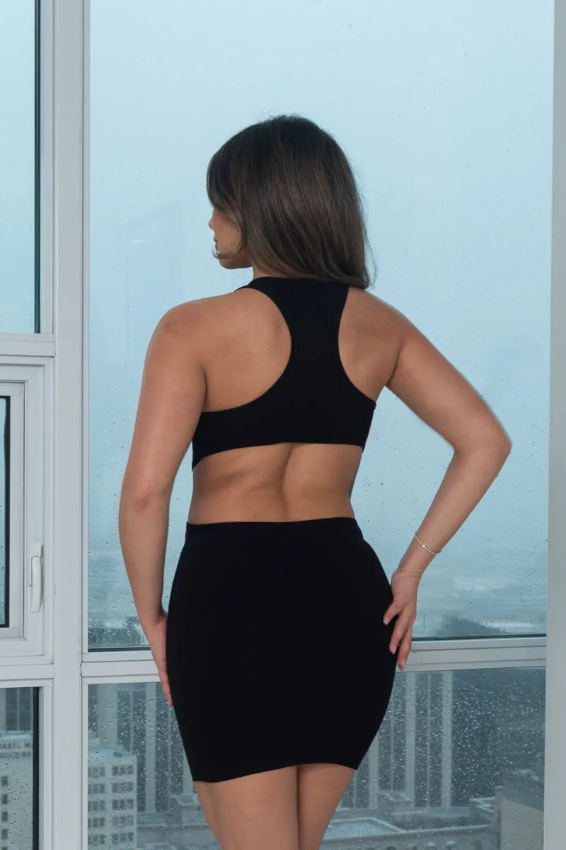 Solid Rib Knit Open Back Mini Dress (4787DH)