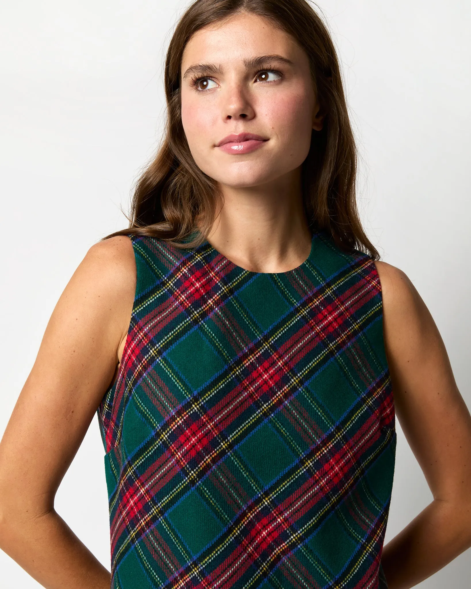 Susy Shift Dress in Green/Red Royal Stewart Tartan Wool