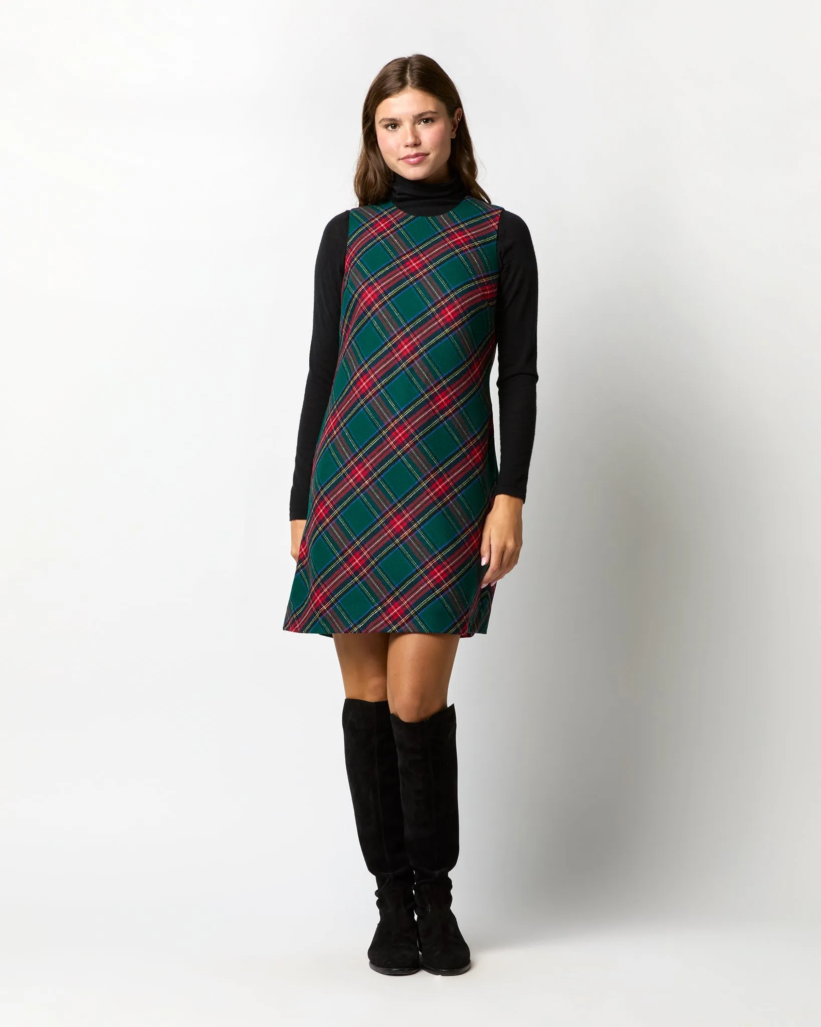 Susy Shift Dress in Green/Red Royal Stewart Tartan Wool