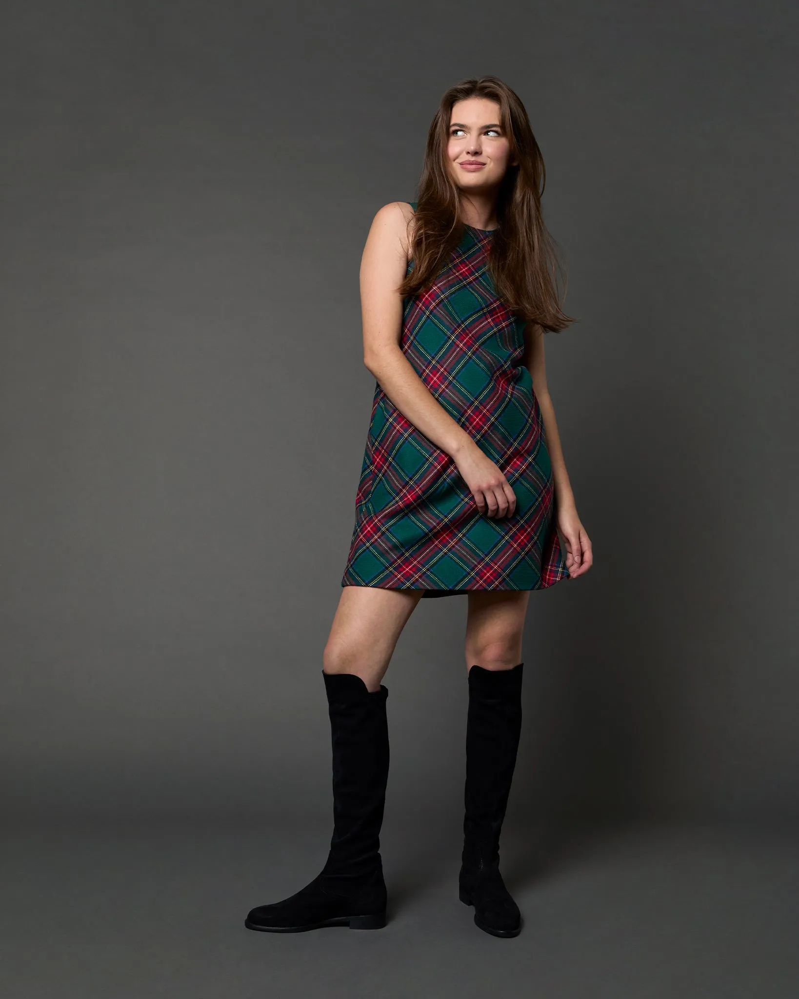 Susy Shift Dress in Green/Red Royal Stewart Tartan Wool