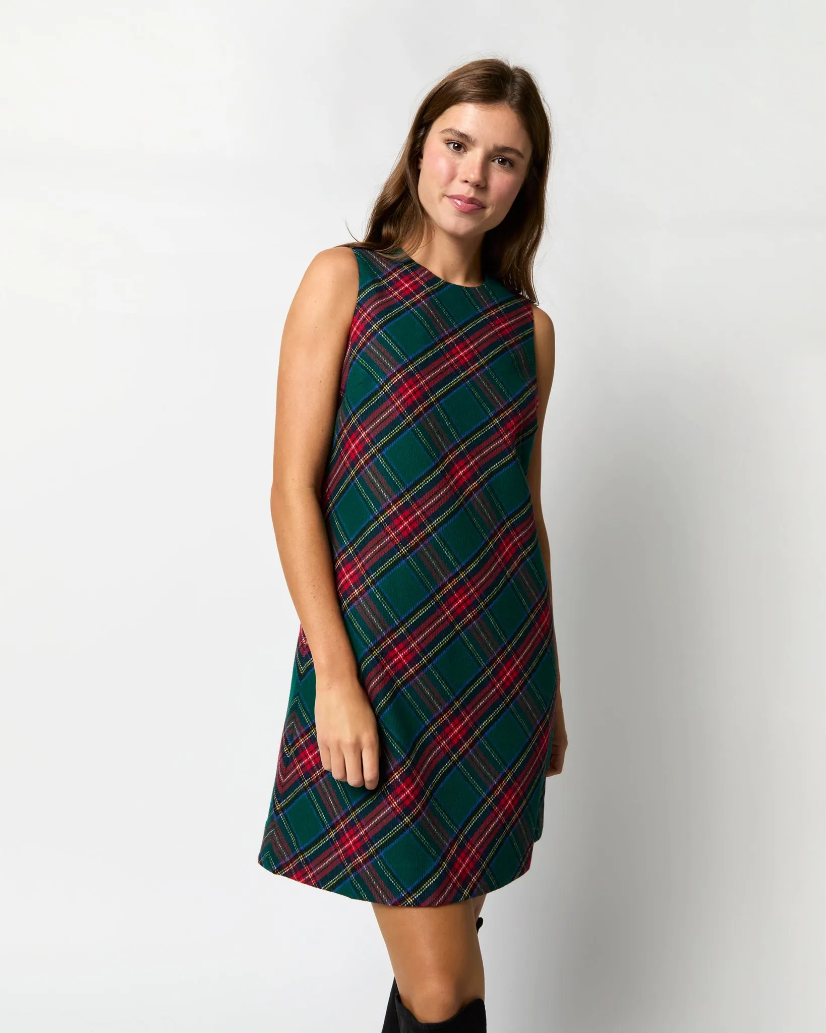 Susy Shift Dress in Green/Red Royal Stewart Tartan Wool