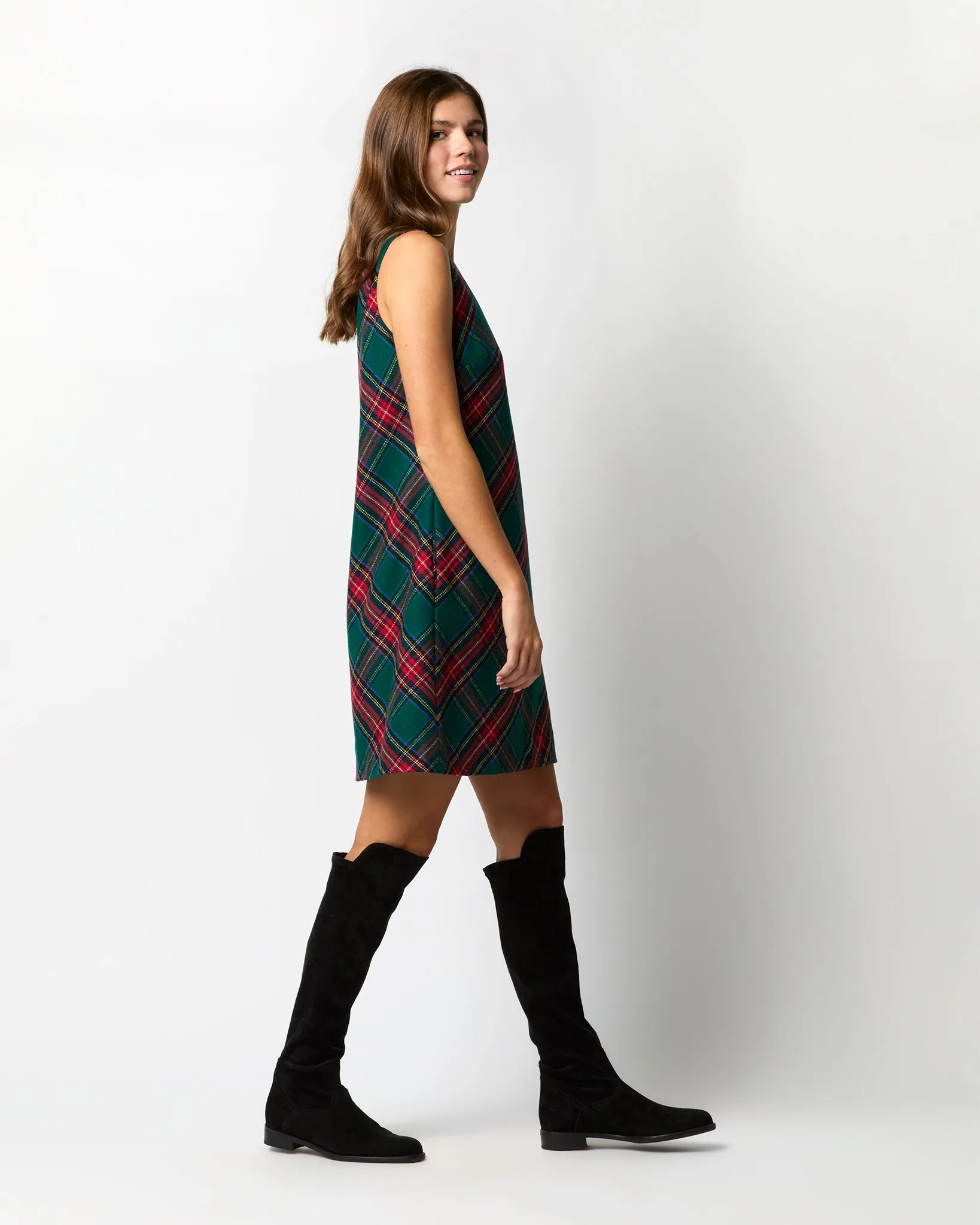 Susy Shift Dress in Green/Red Royal Stewart Tartan Wool