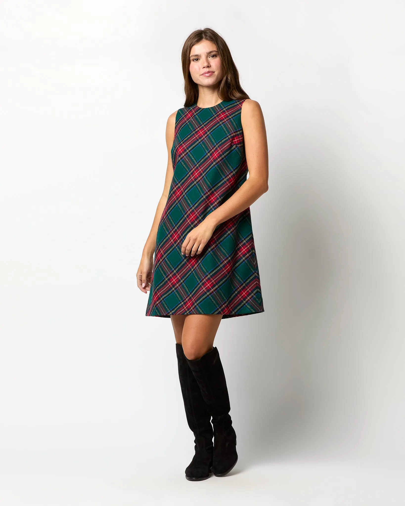Susy Shift Dress in Green/Red Royal Stewart Tartan Wool