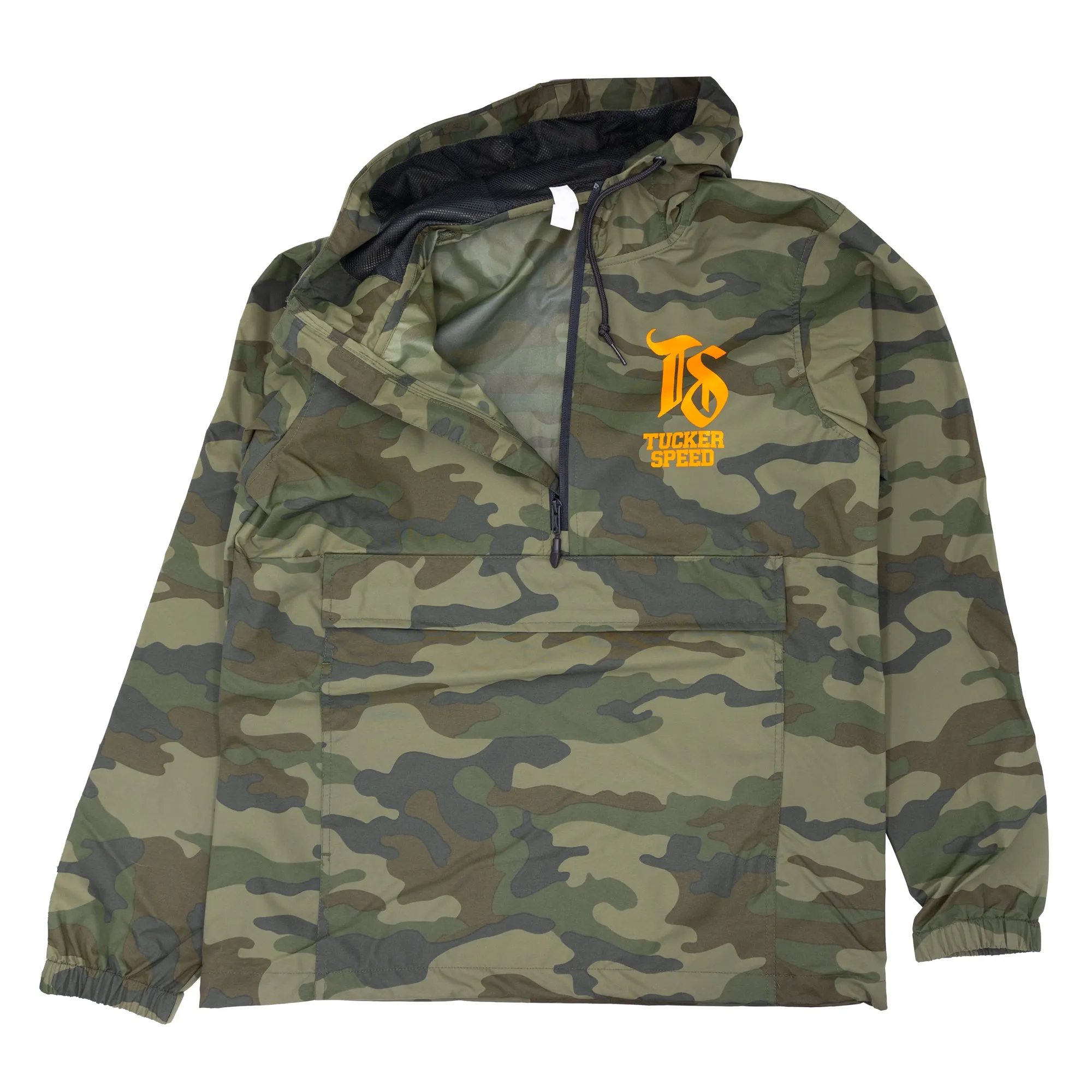 Tucker Speed Water Resistant Windbreaker Anorak Jacket - Camo / Orange