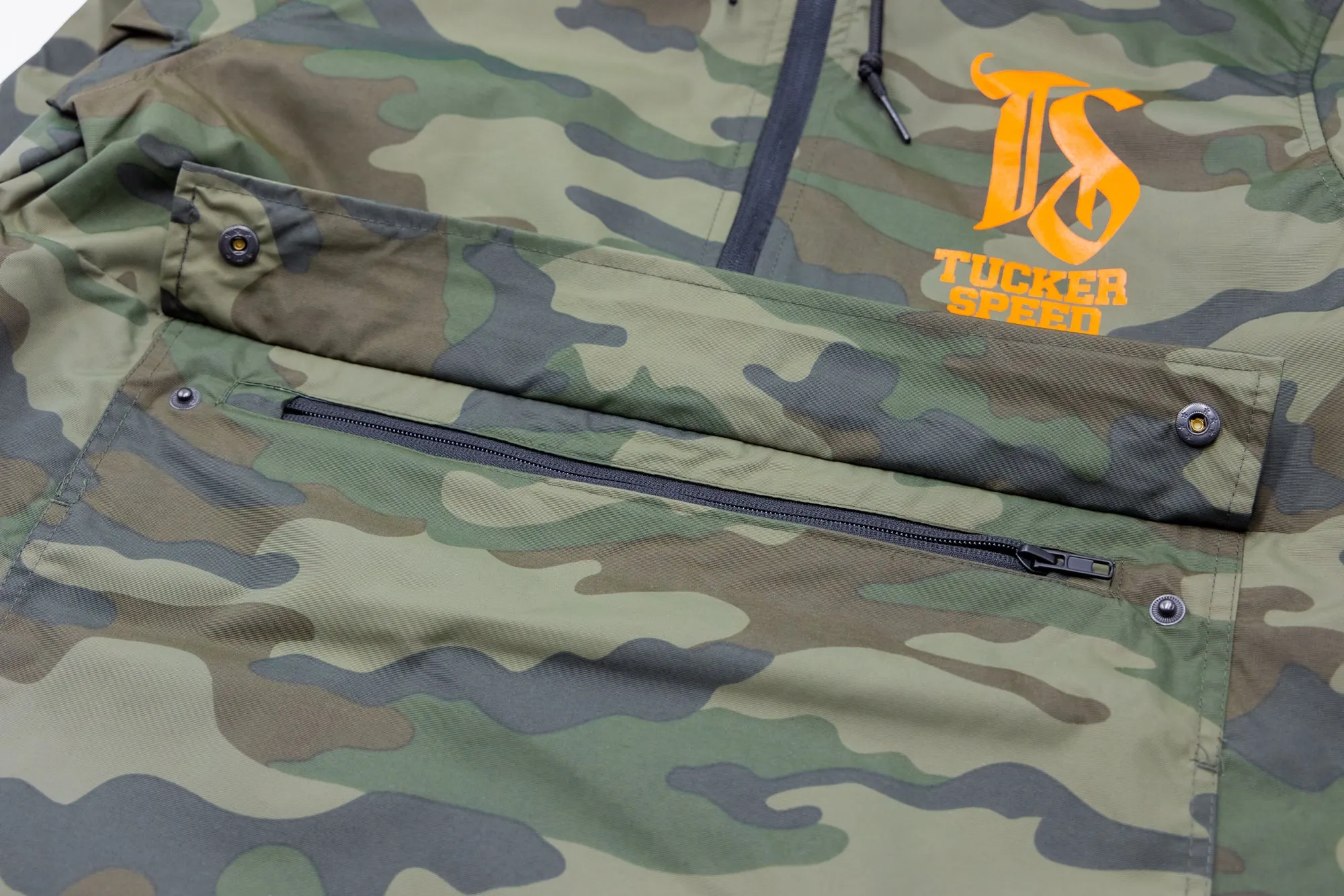Tucker Speed Water Resistant Windbreaker Anorak Jacket - Camo / Orange
