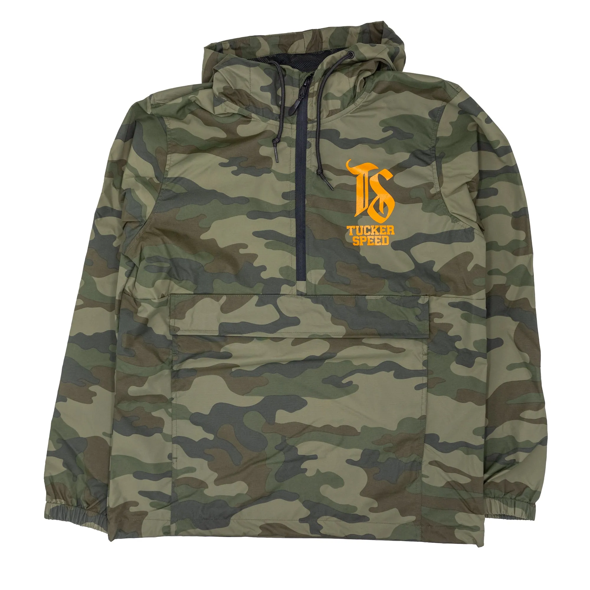 Tucker Speed Water Resistant Windbreaker Anorak Jacket - Camo / Orange