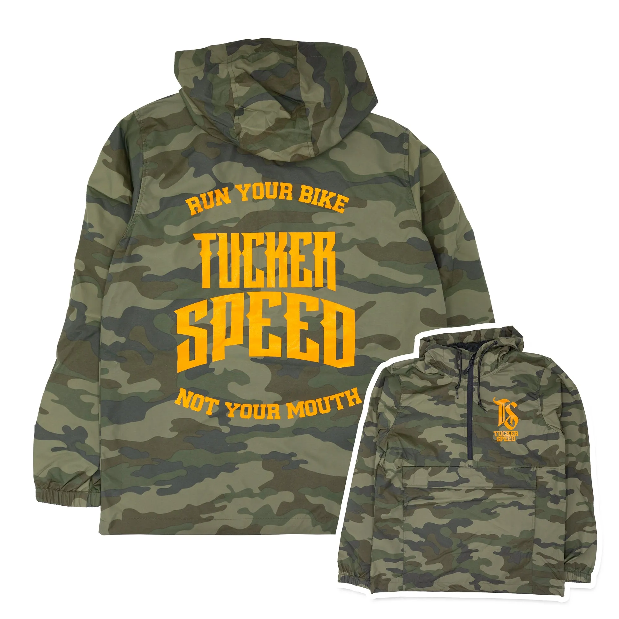 Tucker Speed Water Resistant Windbreaker Anorak Jacket - Camo / Orange